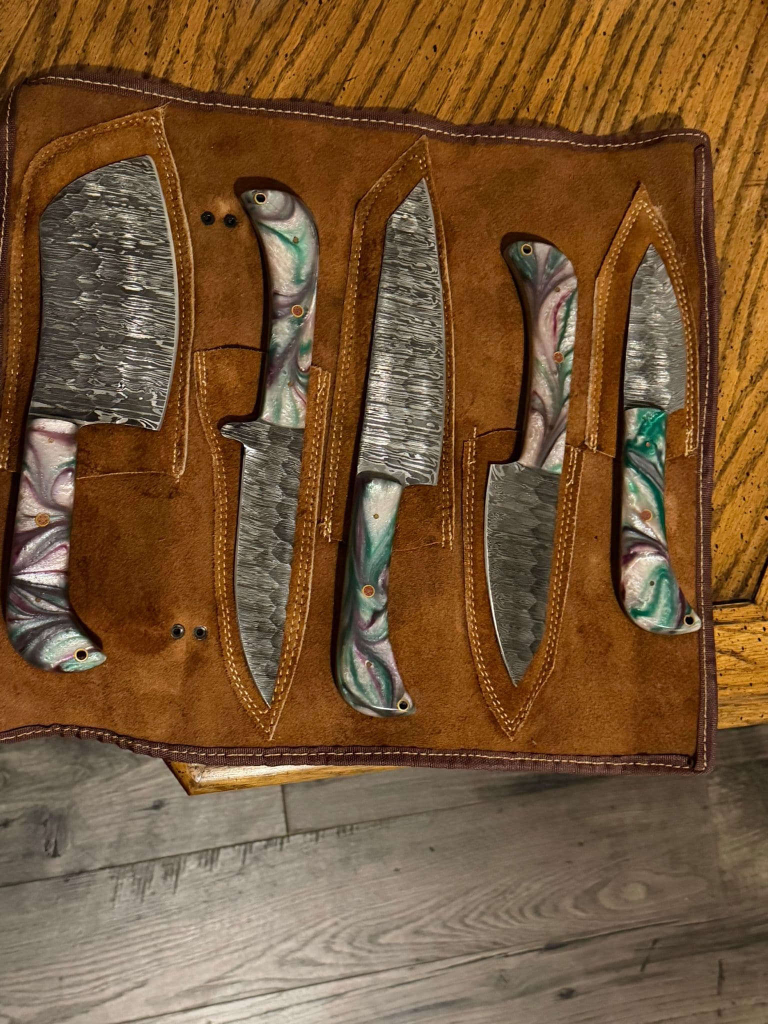 Aurora 5-Piece Damascus Kitchen Set – Teal & Purple Swirl