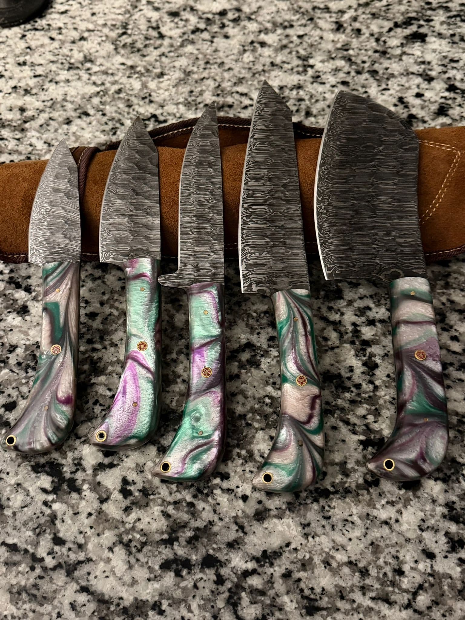 Aurora Damascus Boning Knife – Violet Drift Resin Handle