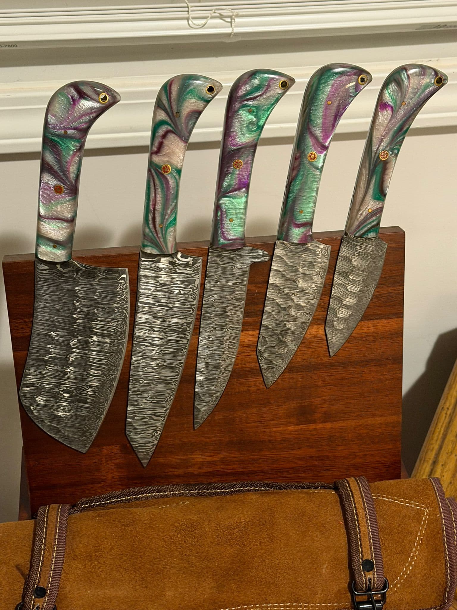 Aurora Damascus Cleaver – Orchid Swirl Resin Handle