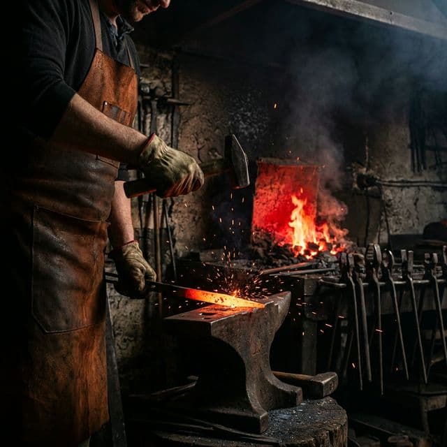 Master Bladesmith forging a Damascus Steel Knife in a traditional forge - ZG Traders